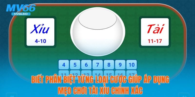 Biết phân biệt từng loại cược giúp áp dụng mẹo chơi tài xỉu chính xác